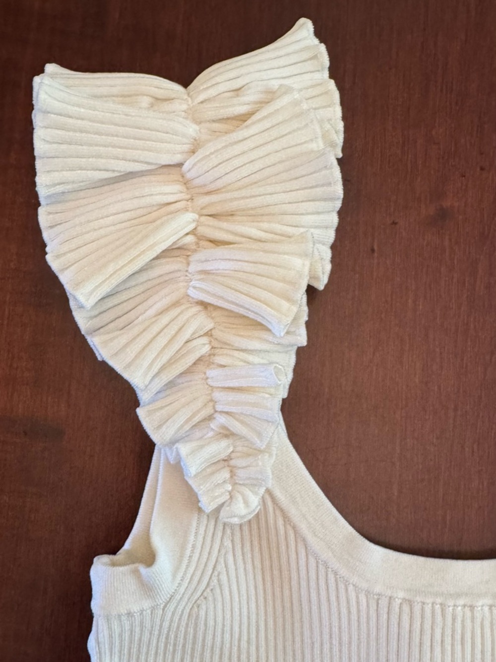 Zimmermann Cream Ruffle-Shoulder Ribbed Tank - Picture 4 of 6